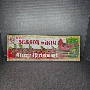 Creative Co-op Cardinal "Season For Joy" Merry Christmas Canvas Wall Hanging